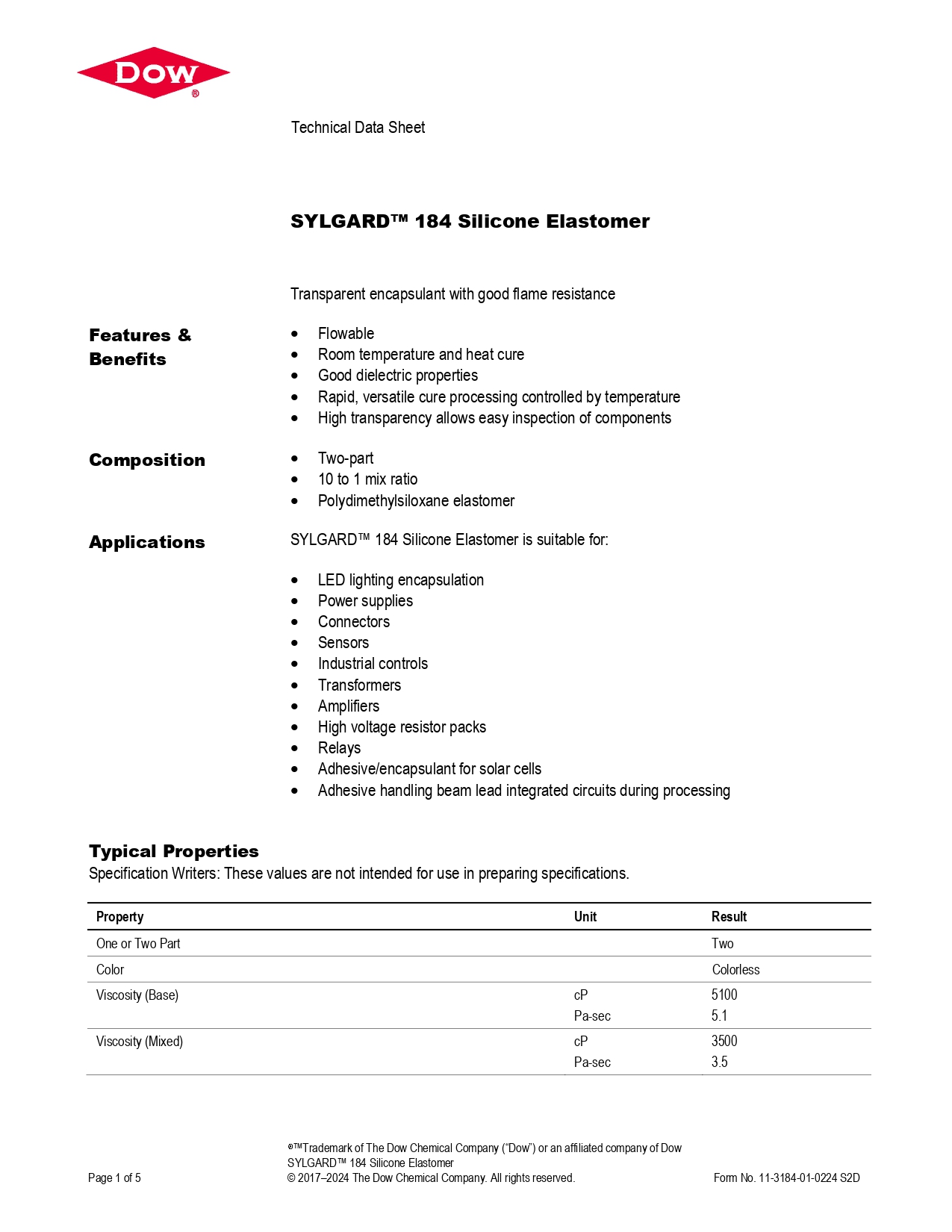 Dowsil SYLGARD 184 Silicone Elastomer Kit - 60g Two Part Encapsulant For Electrical Components